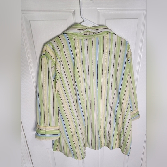 Cotton Express Striped Stretch Button Up Collared Womens Blouse 18W - Picture 2 of 9